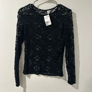 H&M black floral translucent long sleeve shirt. Size Medium. Brand new w/ tags.